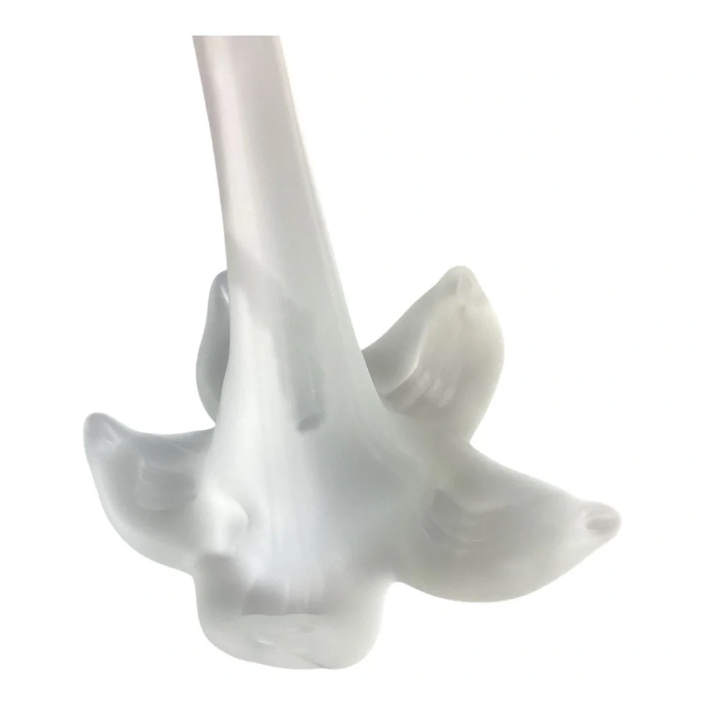 Frosted White Satin Art Glass Trumpet Horn Lily Epergne Flower Holder Bud Vase - Picture 9 of 16
